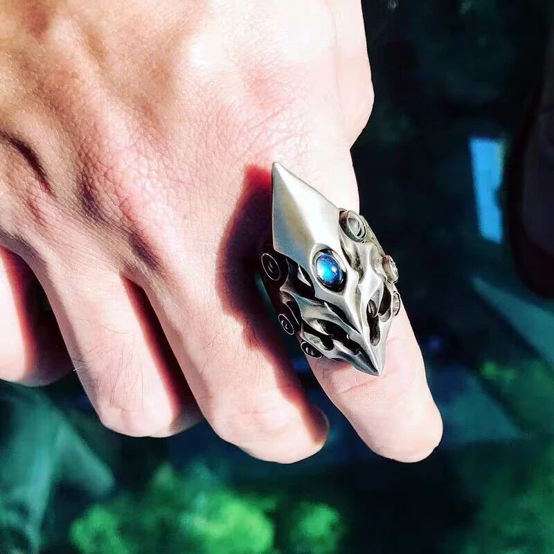 2023 New Ring Avant-garde Mecha King Flame Shield Armor Alloy Material Cyberpunk Style Neutral Jewelry Party Gift