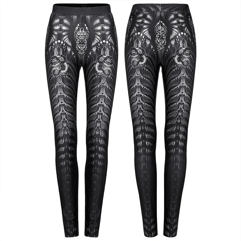 PUNK RAVE Women's Gothic Skinny Skeleton Charm Sexy Knitted Print Leggings Punk Match Simple Pants Women Spring Autumn