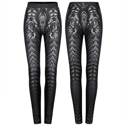 PUNK RAVE Women's Gothic Skinny Skeleton Charm Sexy Knitted Print Leggings Punk Match Simple Pants Women Spring Autumn