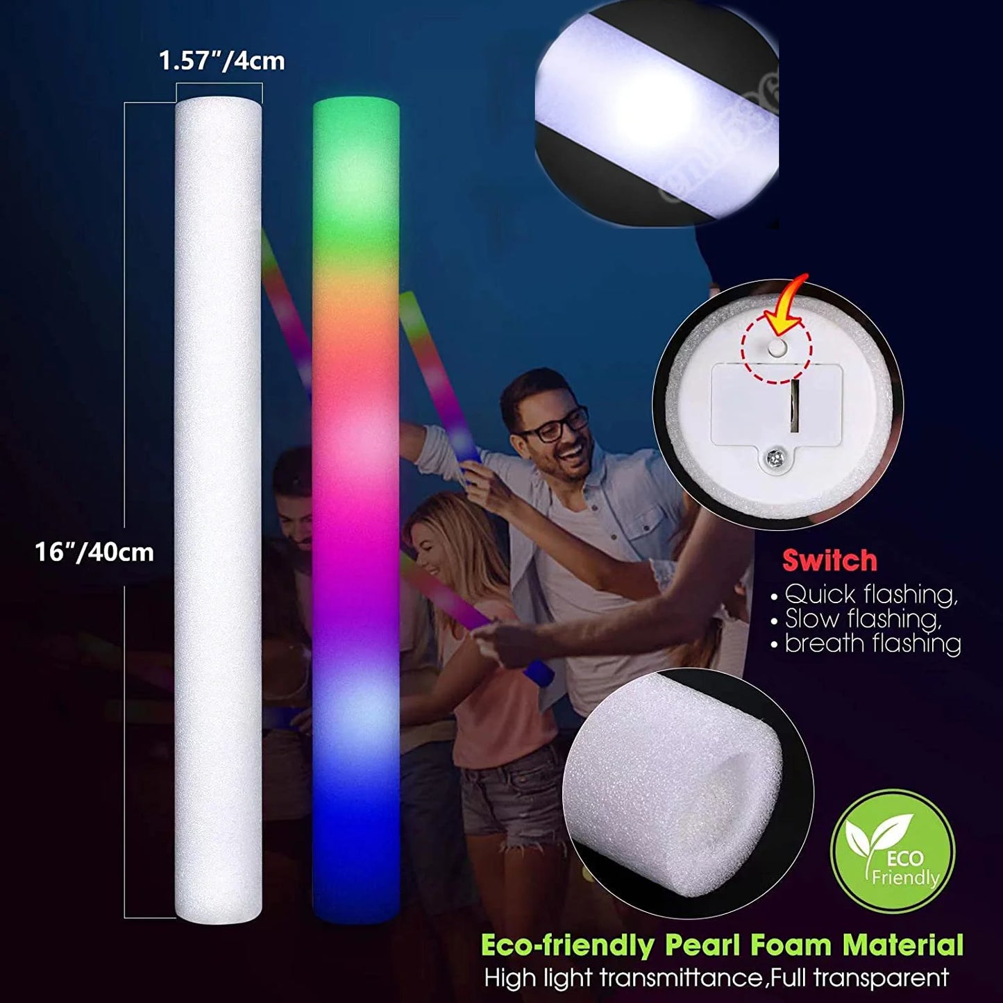 30/60pcs LED Glow Foam Stick Flashing Glow Batons Customized Personalized Glow Cheer Tube Glow In The Dark Wedding Xmas Party