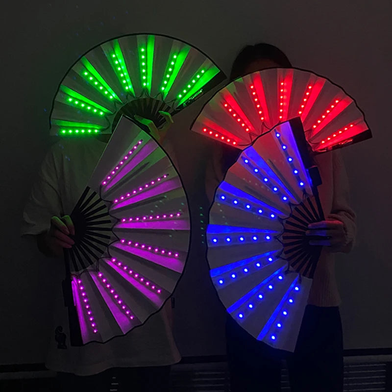 10inches Glow Folding LED Fan Dancing Light Fan Night Show Halloween Christmas Rave Accessories Carnival Supplies Dance Hand Fan