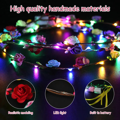 20pcs LED Flower Crown Glowing Wreath Luminous Garland Birthday Festival Party Flower Crown Wedding Decor Christmas Garlands