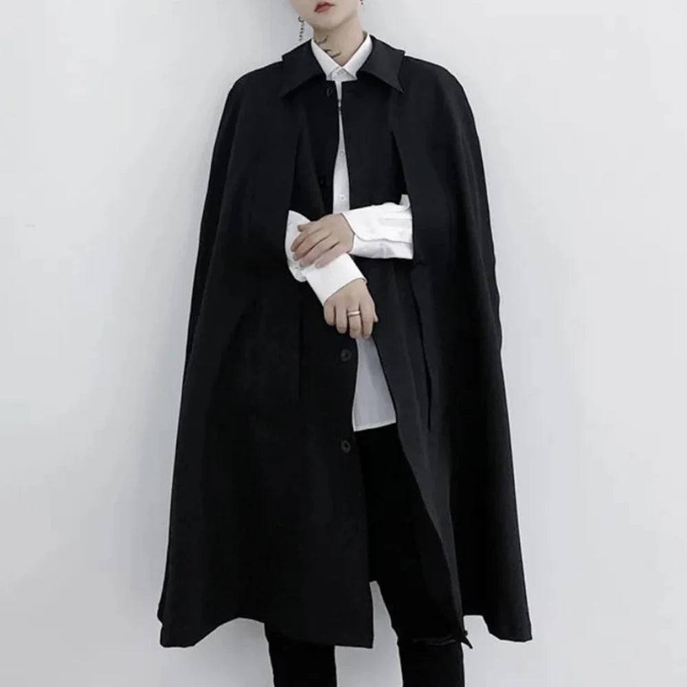 Mens Dark Style Sleeveless Mid-Length Cape Cloak Autumn And Winter Genderless Japanese Fashion Retro Loose Cape Coat Unisex