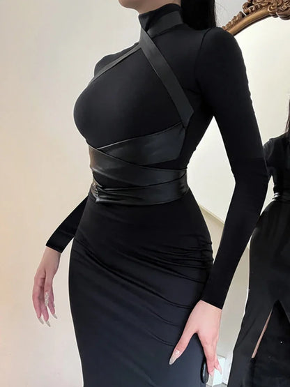 WeiYao Kusa Bundle Bodycon Dress for Women Punk Rock Dark Black Tight Sexy Dress Party Club Halloween 2023 Autumn Fashion Robe