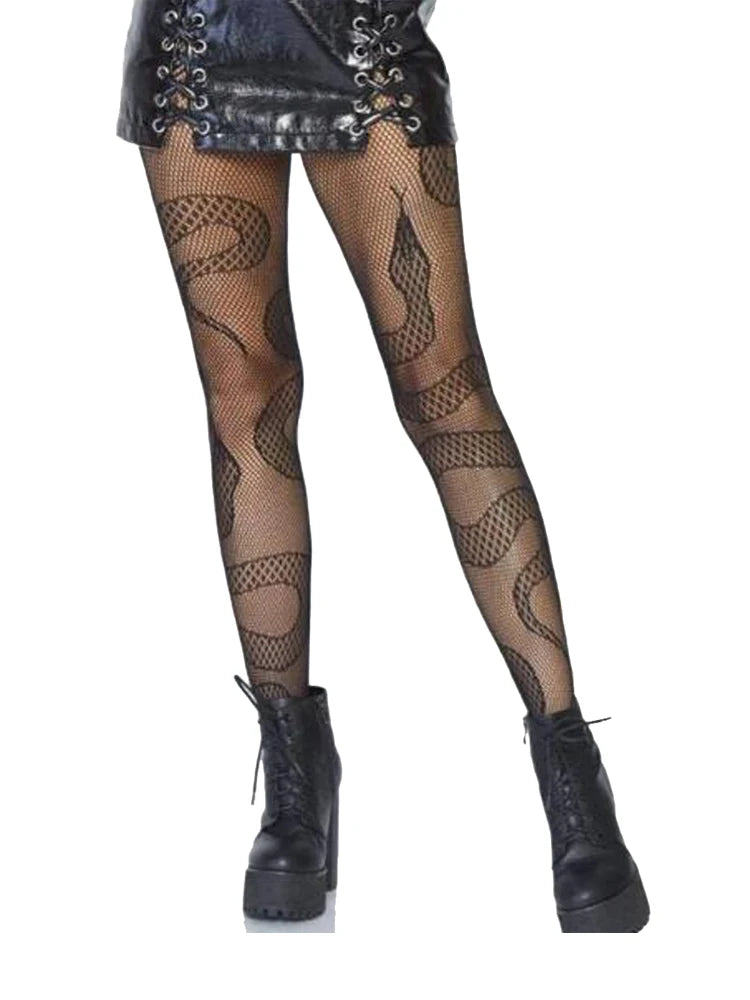 1 pair of fashionable and sexy snake shaped fishing net socks punk style Halloween pantyhose horror snake shaped pantyhose