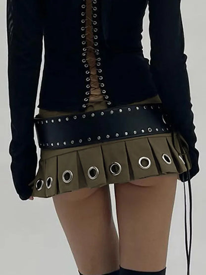 Weekeep – Mini jupe plissée Punk taille basse Y2k avec ceinture en PU, jupe Super courte, Sexy, Vintage Grunge des années 2000, tenues pour femmes, automne