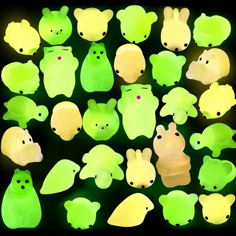 6Pcs Glow In The Dark Mochi Squishy Stress Relief Toys Kids Squeeze Kawaii Animal Funny Birthday Gifts Party Favors