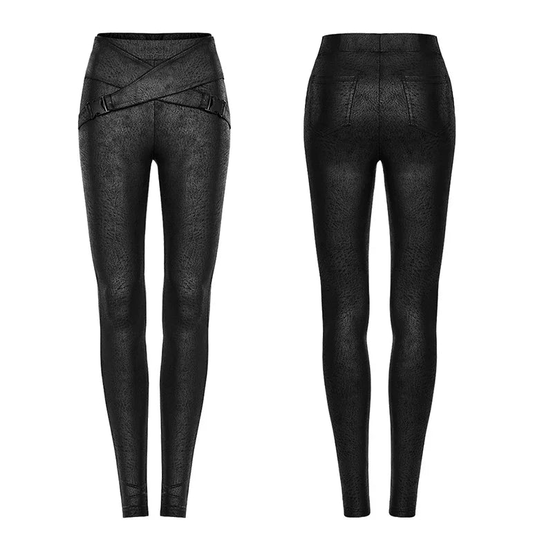 PUNK RAVE Women's Punk Daily Cross Loops Crack Texture Printed Leggings Gothic Style Personality Casual Pants Spring/Autumn