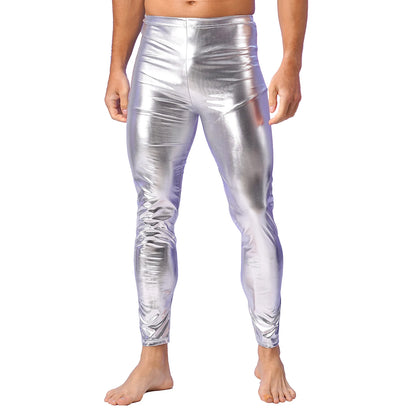 Pantalon Long de danse Jazz brillant pour hommes, avec métallique brillant, Dj Disco, pantalon slim, Leggings, Performance sur scène, Costume de discothèque Rave