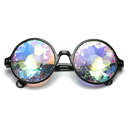 Kaleidoscope Glasses Women Retro Rave Festival Round Sunglasses Men  Mosaic Prism Sun glasses Party ball Cosplay Evening show