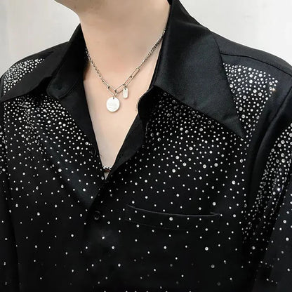 Camisa Sexy con hombreras de diamantes para hombre, camisa holgada de manga larga para actuación en discoteca, estilo perezoso, a la moda, sin género, para otoño, Unisex