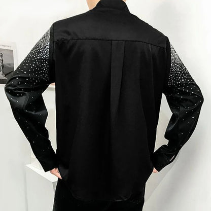 Mens Sexy Diamond Shoulder Pad Shirt Autumn Genderless Fashion Lazy Style Nightclub Performance Loose Long Sleeve Shirt Unisex