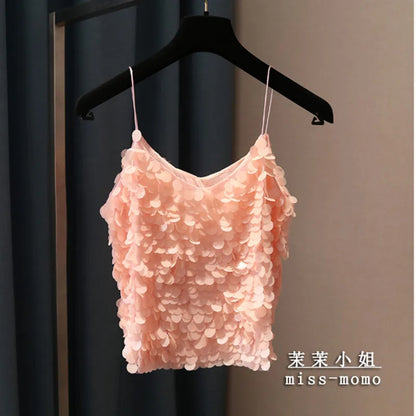 Fashion Women Sequined Tank Top New Sexy V Neck Strap Camis Club Girls Sequin Sleeveless Short Camisole Vest Tops SF792