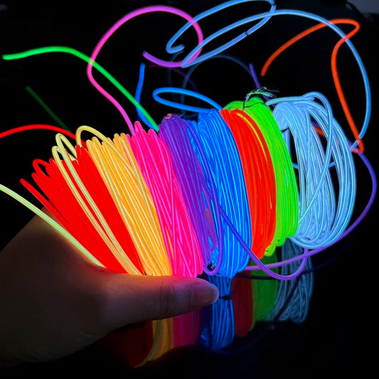 Luces de alambre de neón portátiles, 1/3/5M, superbrillantes, funcionan con pilas para Cosplay, vestido, fiesta, Halloween, decoración navideña DIY