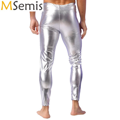 Pantalon Long de danse Jazz brillant pour hommes, avec métallique brillant, Dj Disco, pantalon slim, Leggings, Performance sur scène, Costume de discothèque Rave