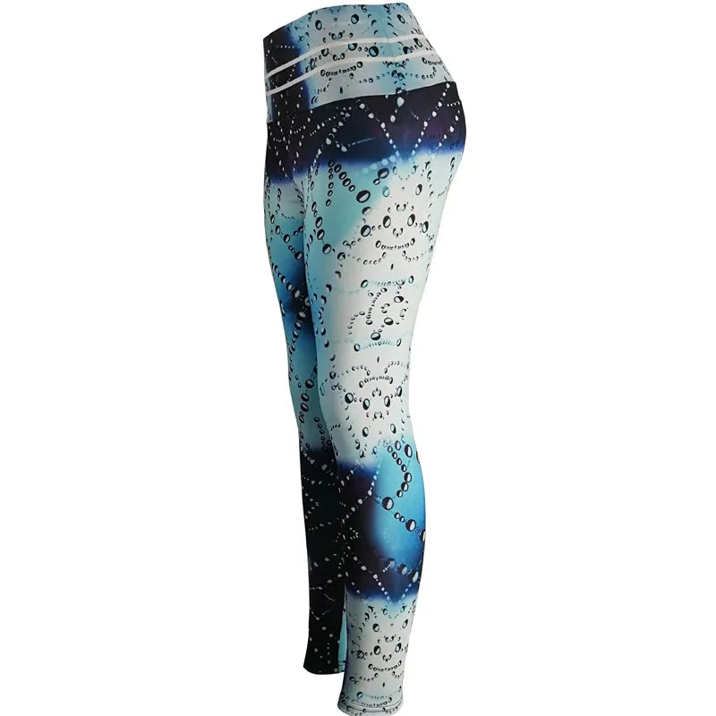 Women Fitness Sporting Yoga Pants High Waist Printed Leggings Push Up Elastic Pencil Pants Workout Water Droplets Leggings