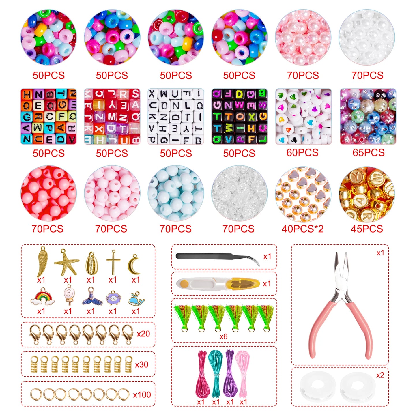 1000pcs Bracelet Making Kit Pony Beads Letter Beads Hair Beads Kandi Beads Bracelet Jewelry Making Jewelry Making Kits