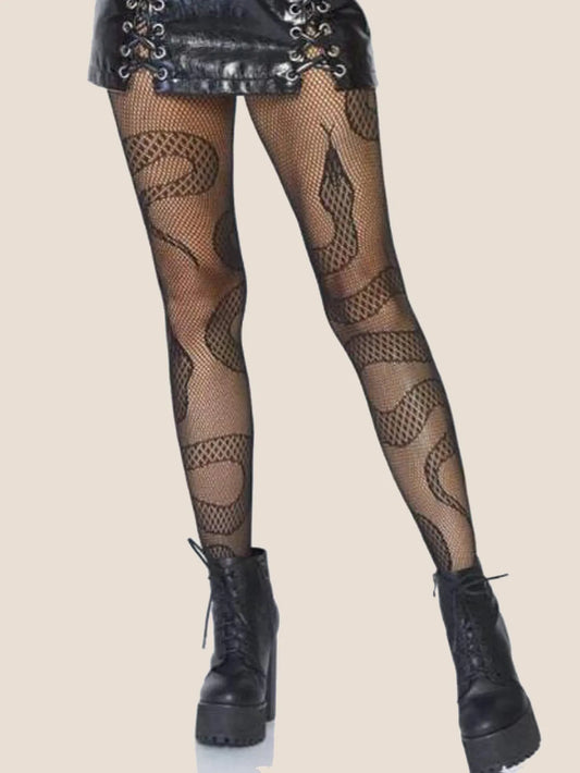 1 par de calcetines de red de pesca con forma de serpiente, modernos y sexys, estilo punk, pantimedias de Halloween, pantimedias con forma de serpiente de terror