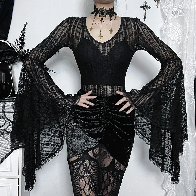 Women's Gothic Dark Lace Jumpsuit