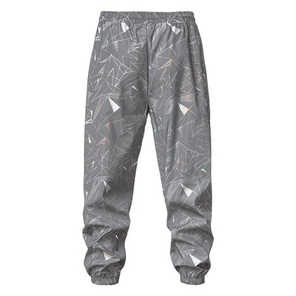 Mens Geometric Print Reflective Jogger Sweapants Fluorescent Trousers Harajuku Hip Hop Dance Festival Rave Night Sport Pants 3XL