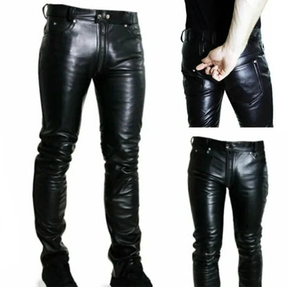 Mens Leather Pants 2023 New Solid Color PU Zipper Casual Leather Pants Streetwear Men Fashion Full Length Trpisers Masculina