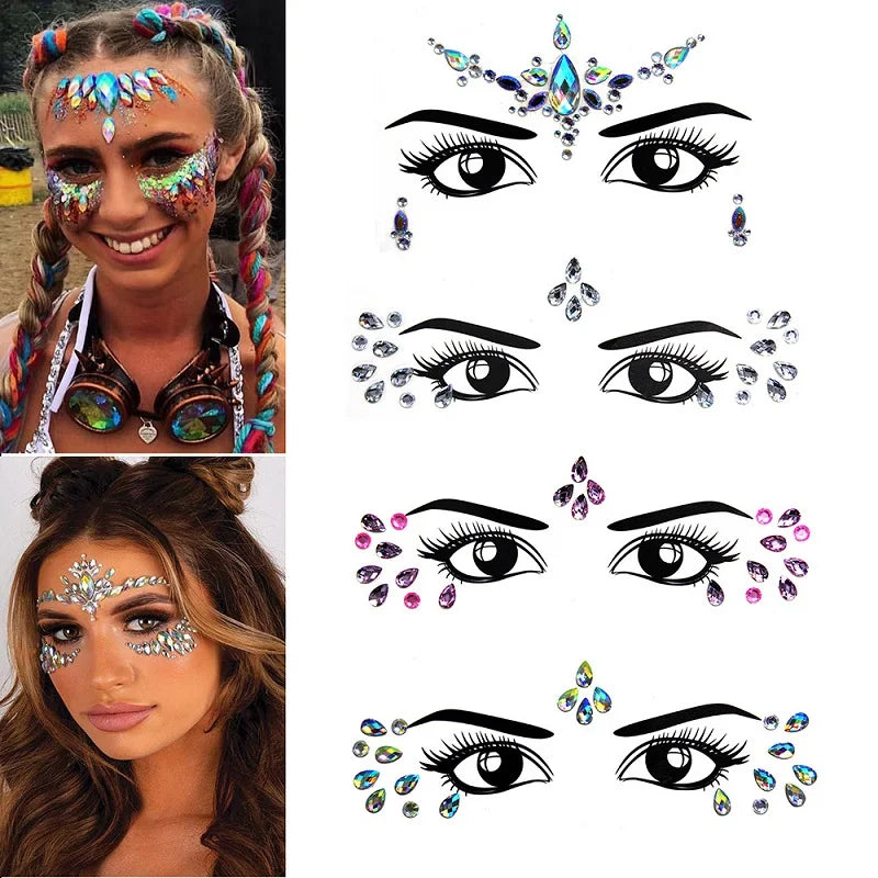 3D Rhinestone Bright Face stickers for festival Glitter Makeup Jewelry Sticker on Face crystals Gems jewels diamonds decoration