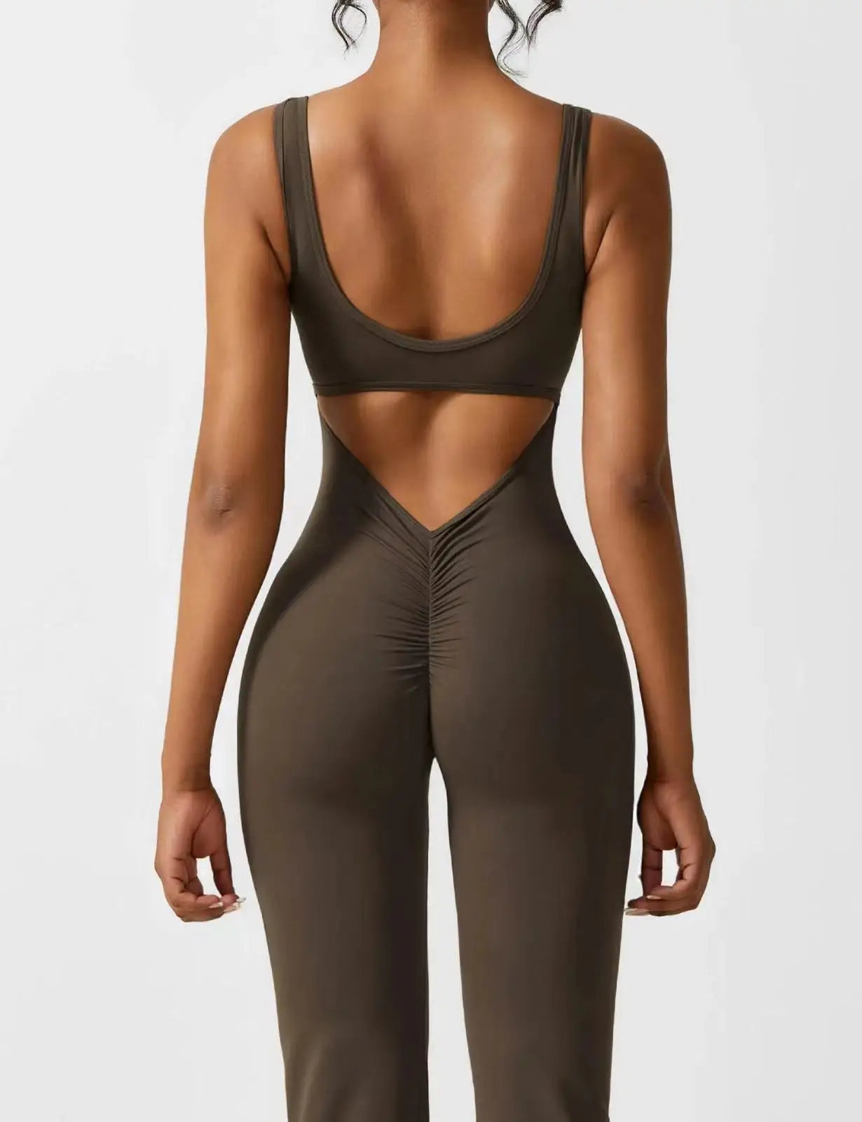 Women's Sports Style Hollow Back Bodysuit Yoga Jumpsuit with Chest Pad Honey Peach Hip Flare Pants New Autumn Sports Style 831