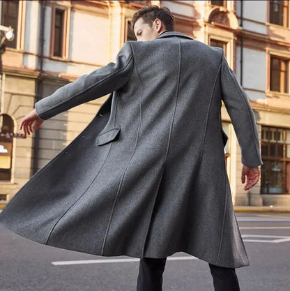 Korean Trend Men's Loose Casual Single-breasted Overcoat Autumn Winter Fashion New Long Sleeve Woolen Long Coat 2023