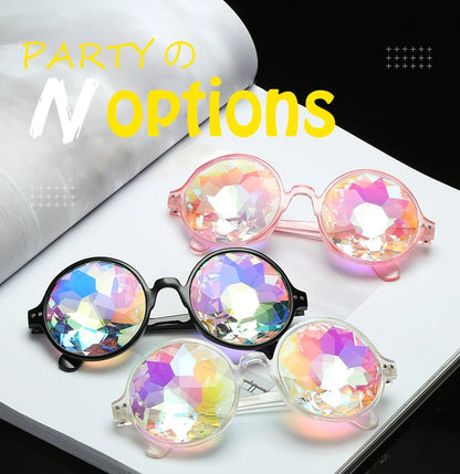 Kaleidoscope Glasses Women Retro Rave Festival Round Sunglasses Men  Mosaic Prism Sun glasses Party ball Cosplay Evening show