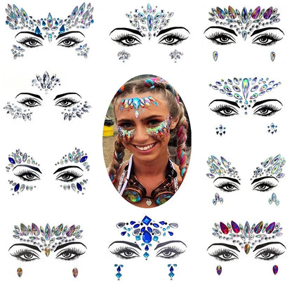 3D Rhinestone Bright Face stickers for festival Glitter Makeup Jewelry Sticker on Face crystals Gems jewels diamonds decoration