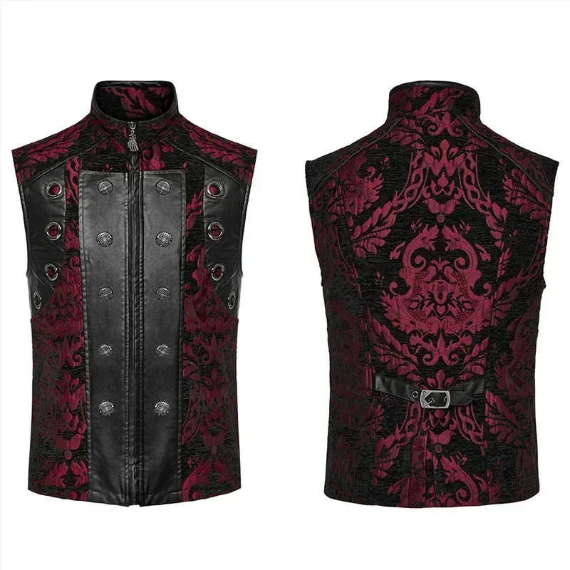 PUNK RAVE Men's Gothic Jacquard Gorgeous Small Stand Collar Vest  Party Club Casual Tops Men Jacket Autumn/Winter