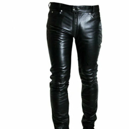 Mens Leather Pants 2023 New Solid Color PU Zipper Casual Leather Pants Streetwear Men Fashion Full Length Trpisers Masculina