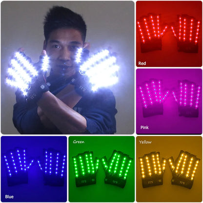 New Style LED Neon Luminous Flashing  Gloves Rave Bar Night Club Fluorescent Glowing Finger Gloves Party Stage Dancing Props