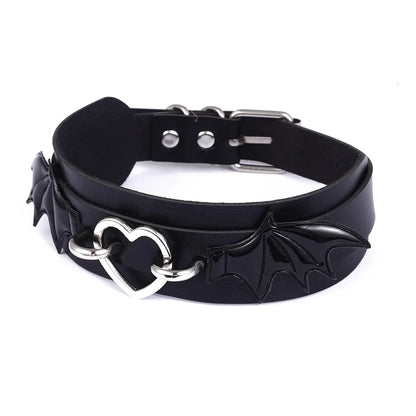 Black Leather Bat Wings Choker Necklace For Women Girls Goth Cute Heart Collar Gothic Jewelry Aesthetic Halloween  Accessories