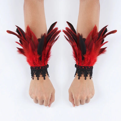 Manchettes en plumes de coq noires, 2 pièces, manchettes en plumes de coq teintes naturelles, chauffe-bras, accessoire de Costume de Cosplay de fête, gants en plumes