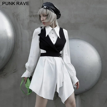 PUNK RAVE-vestido camisero gótico con dobladillo asimétrico para mujer, vestidos con puños en forma de cola de golondrina, vestido sencillo de manga larga para mujer