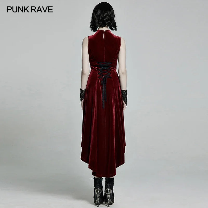 PUNK RAVE Women's Gothic Gorgeous Retro Irregular Hem Sleeveless Dress Party Club Velvet Stageper Formance Costume Dresses