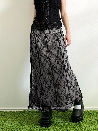 Weekeep Fairycore Stitched Lace Floral Skirt Harajuku Patchwork Loose Long Skirts 2023 Autumn y2k Aesthetic Women Clothing Basic