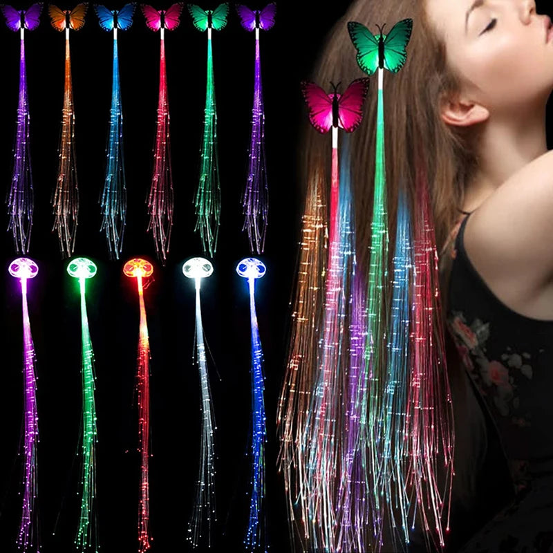 Colorful Butterfly Light Braids Glowing Flash LED Lights Hair Braid Clip Haripin Wigs Ligth Up Party Christmas Hair Accessories