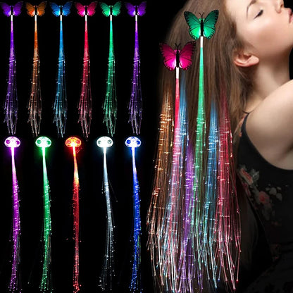 Tresses lumineuses papillon colorées, Flash lumineux LED, pince à cheveux, perruques Haripin, accessoires pour cheveux de fête de noël