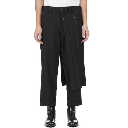 Men's Fashion Double Layer Skirts Pants New Trend Dark Deconstructed Pleated Trousers Straight Leg Pants Genderless Streetwear