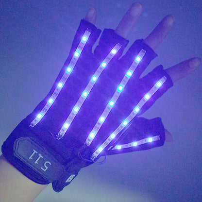 New Style LED Neon Luminous Flashing  Gloves Rave Bar Night Club Fluorescent Glowing Finger Gloves Party Stage Dancing Props