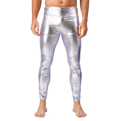 Pantalon Long de danse Jazz brillant pour hommes, avec métallique brillant, Dj Disco, pantalon slim, Leggings, Performance sur scène, Costume de discothèque Rave