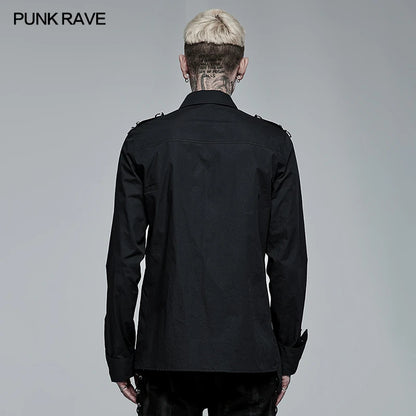 PUNK RAVE hommes Punk personnalité chemise asymétrique doux mince Cool hommes vêtements quatre saisons décontracté chemises noires