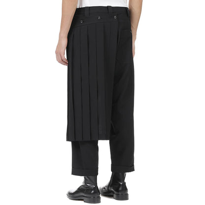 Men's Fashion Double Layer Skirts Pants New Trend Dark Deconstructed Pleated Trousers Straight Leg Pants Genderless Streetwear