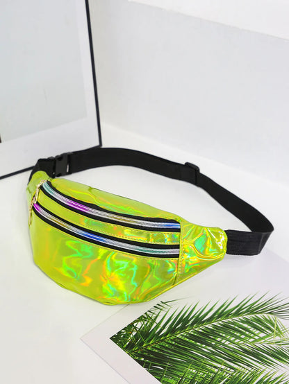 Sac banane holographique, sac de taille hologramme en PU, sac de taille imperméable et brillant, sac banane de taille Laser, ceinture réglable, sac de taille de Sport