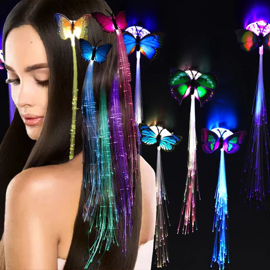 1/3/6 Uds. Trenza de pelo brillante LED flor luminosa Clip de pelo iluminado mariposa Clip Bar adornos fiestas fiesta de mariposas