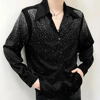 Chemise Sexy à épaulettes en diamant pour hommes, mode sans genre, Style paresseux, Performance en boîte de nuit, chemise ample à manches longues, unisexe, automne