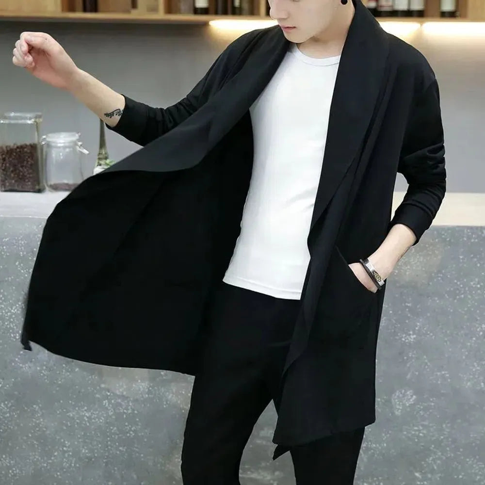 Autumn Men Fashion Korean Style Long Trench Coat Hooded Cloak Abrigo Hombre Men Punk Hip Hop Cardigan Casual Streetwear Cape