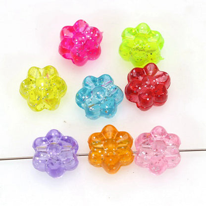 100 Mixed Transparent Glitter Color Flower Pony Beads 12mm Big Hole 4mm Kids Craft Kandi Bracelet